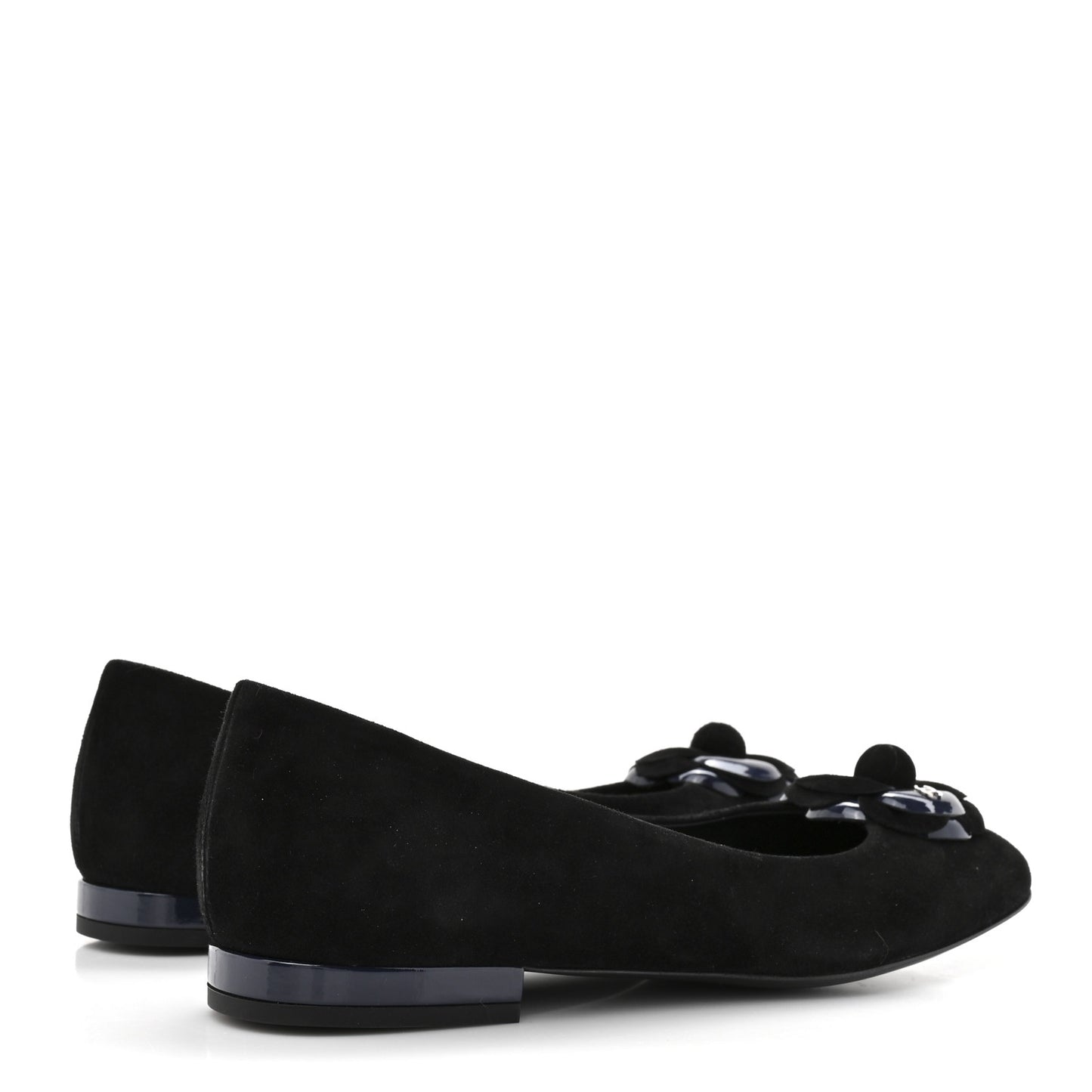 Suede Patent Camellia CC Ballerina Flat 37 Navy Black