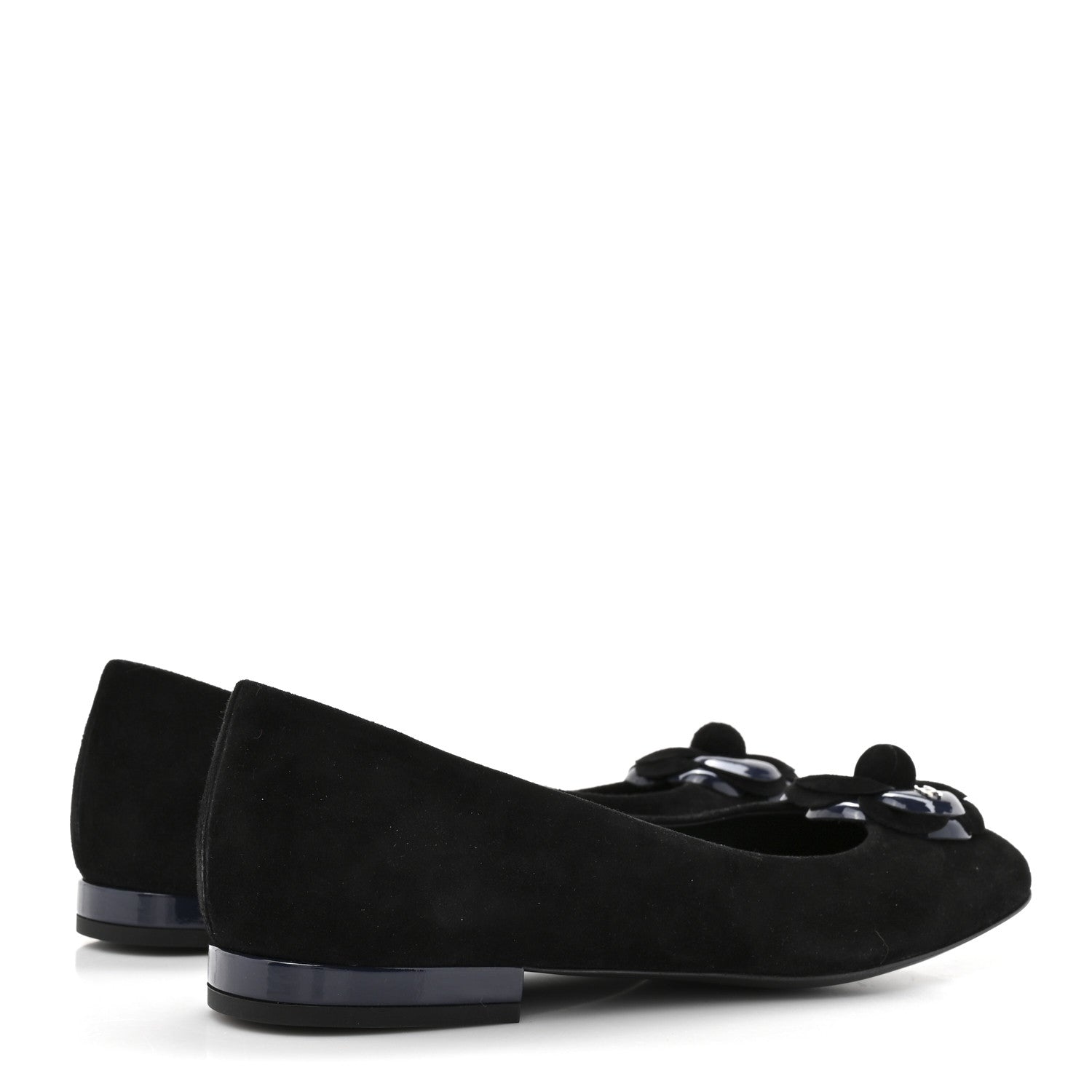 Chanel Suede Patent Camellia CC Ballerina Flat 37 Navy Black 5 of 10