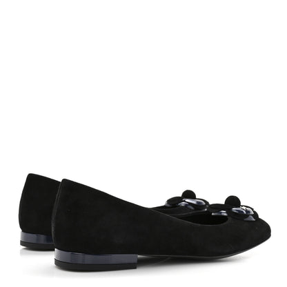 Chanel Suede Patent Camellia CC Ballerina Flat 37 Navy Black 5 of 10
