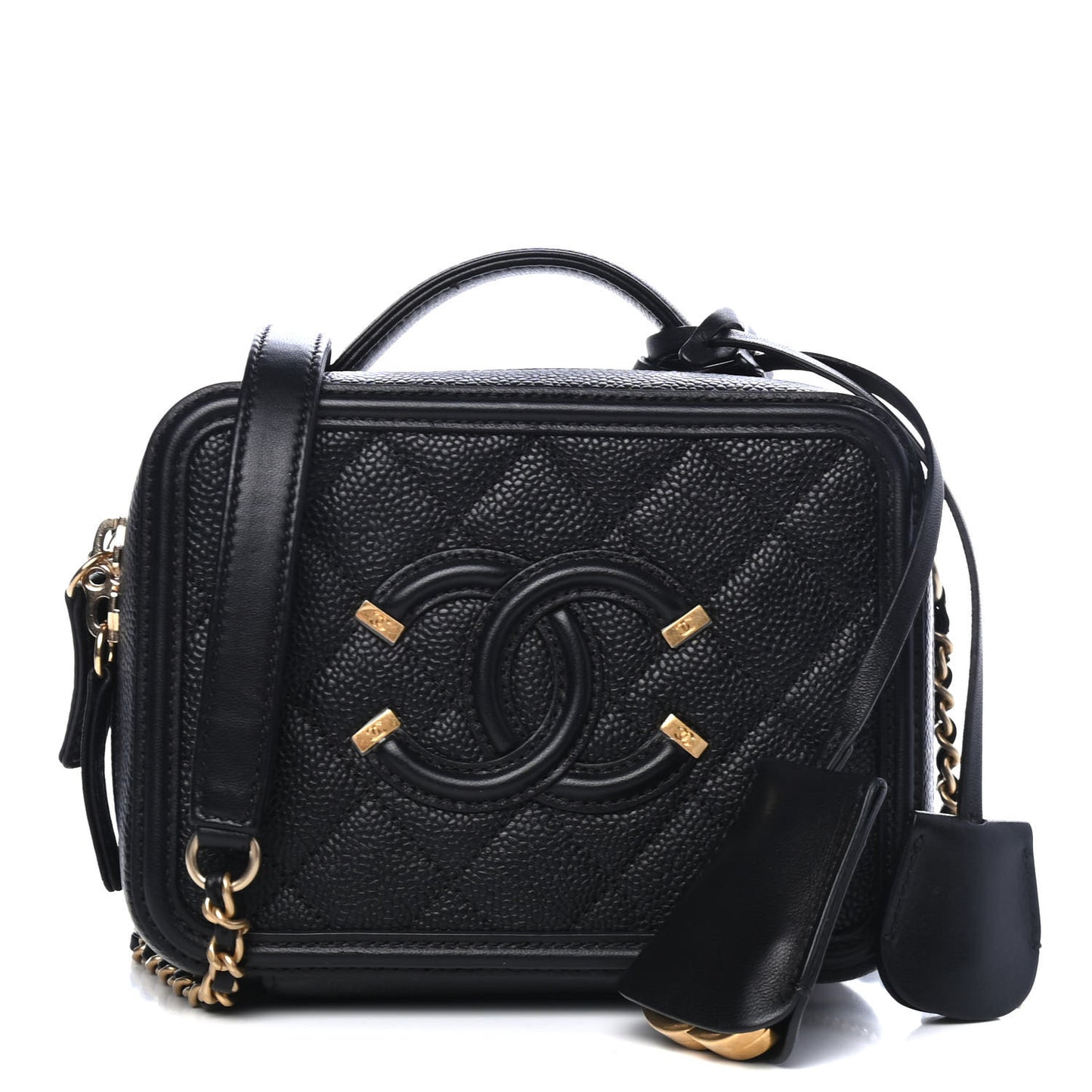 Caviar Quilted Small CC Filigree Vanity Case Black