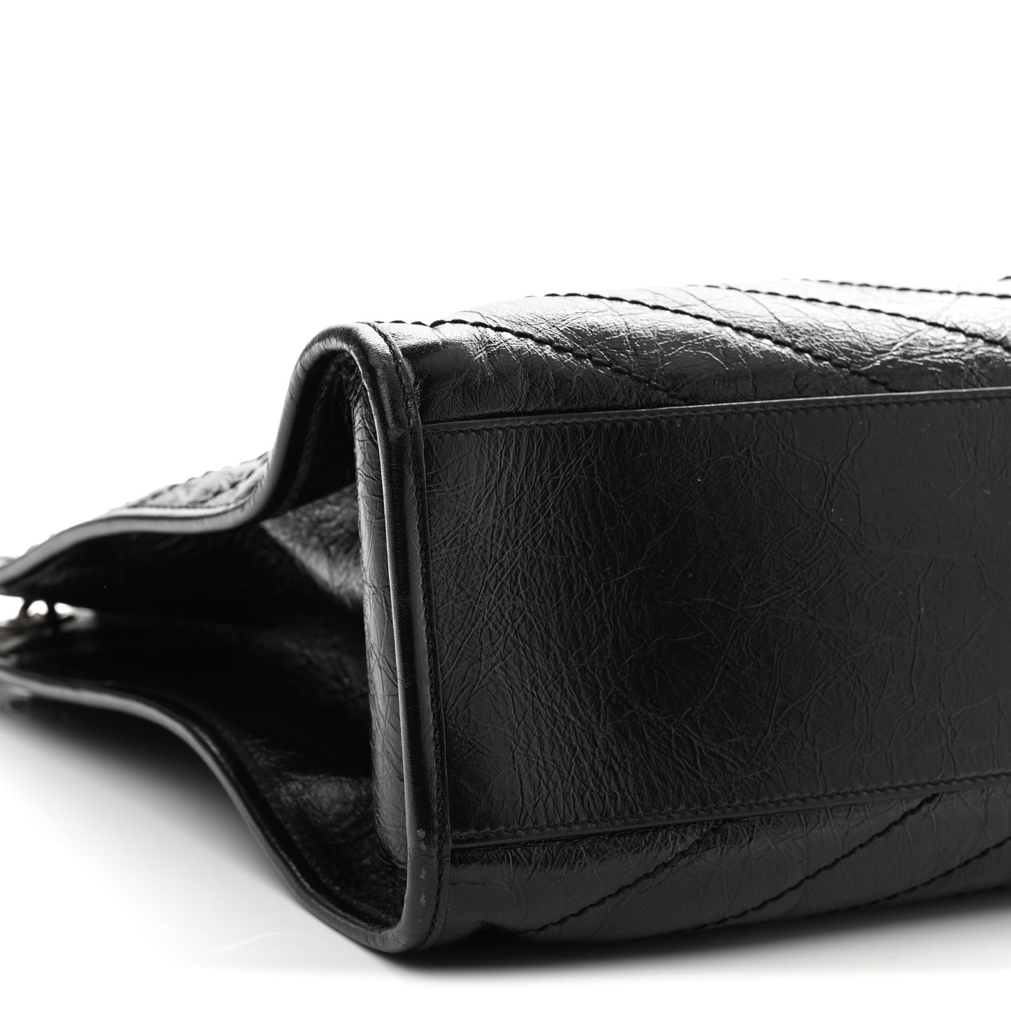 Crinkled Calfskin Matelasse Monogram Large Niki Shopper Tote Black