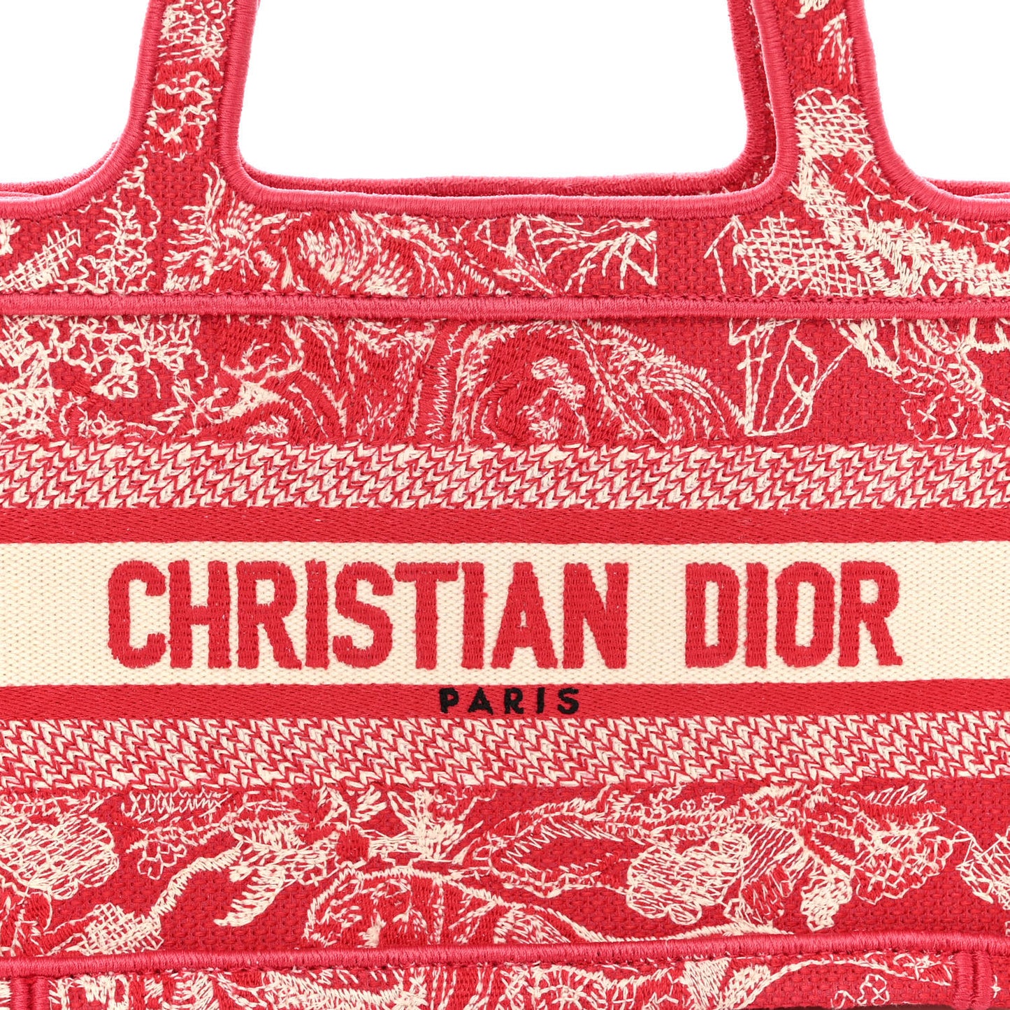Canvas Embroidered Mini Toile De Jouy Book Tote Raspberry