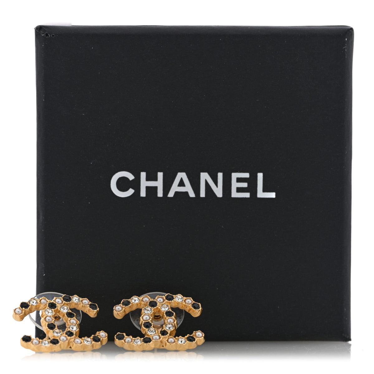 Chanel Resin Pearl CC Earrings Gold Black 5 of 5