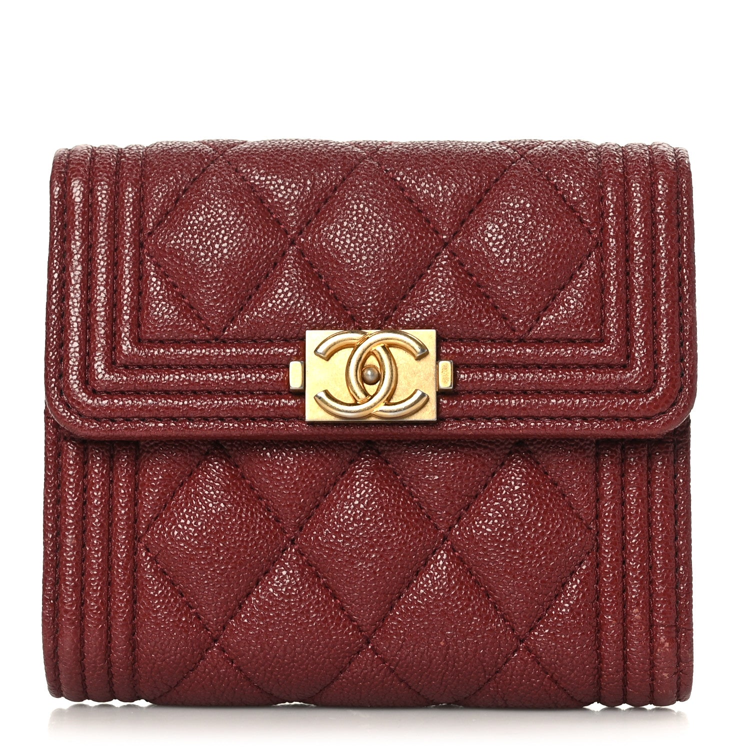 Chanel Caviar Quilted Compact Boy Wallet Burgundy 1 of 5