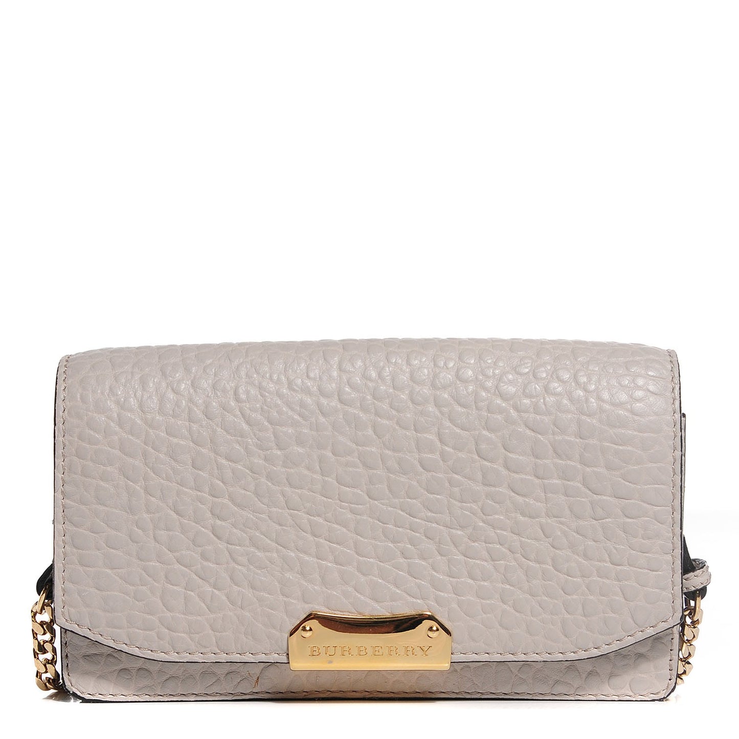 Signature Grain Madison Small Clutch Bag With Chain Stone White
