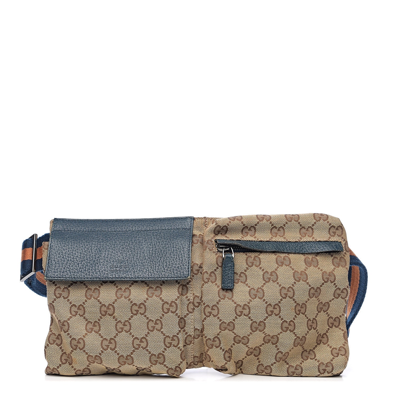 Gucci GG Monogram Web Double Pocket Belt Bag Blue 1 of 9