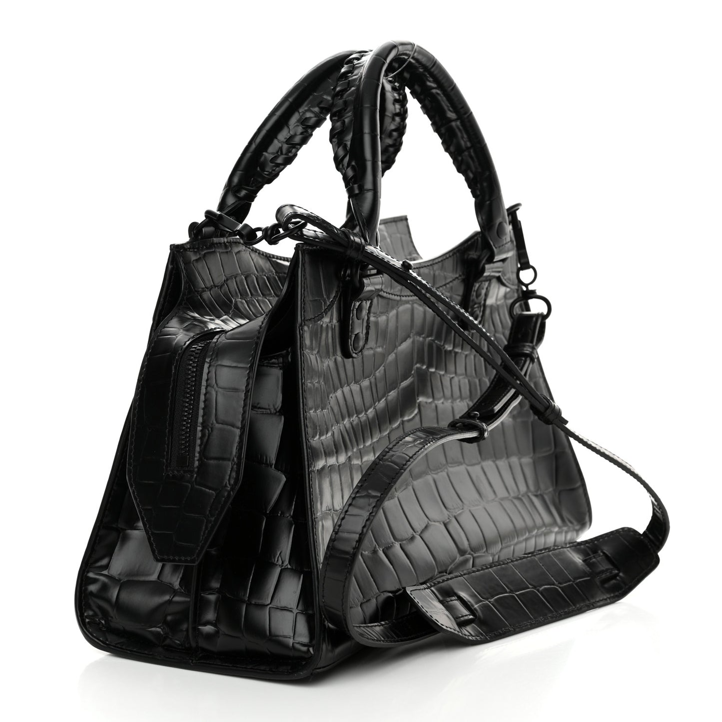 Semi Shiny Calfskin Crocodile Embossed Neo Classic Black Hardware S City Black