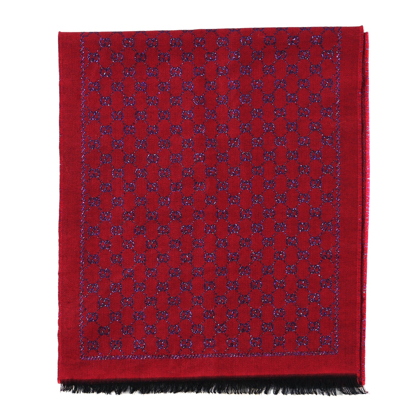 Wool Silk Jacquard GG Monogram Stenix Scarf Red Sky Blue