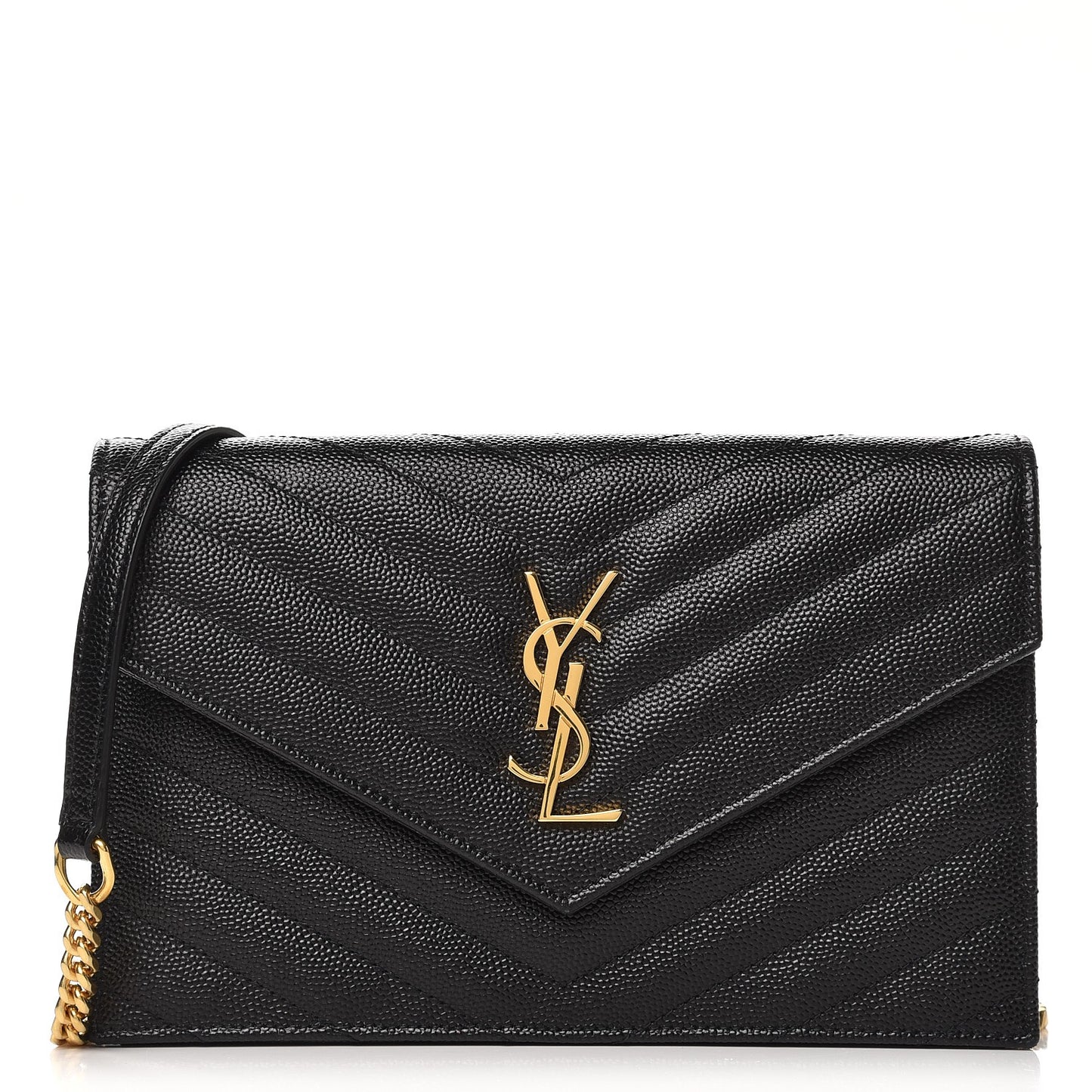 Grain De Poudre Matelasse Chevron Monogram Envelope Chain Wallet Black