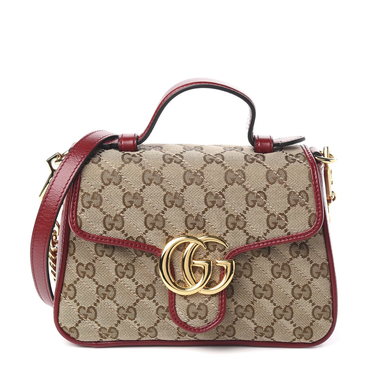 Monogram Glazed Calfskin Matelasse Diagonal Mini GG Marmont Top Handle Shoulder Bag Beige Ebony New Cherry Red