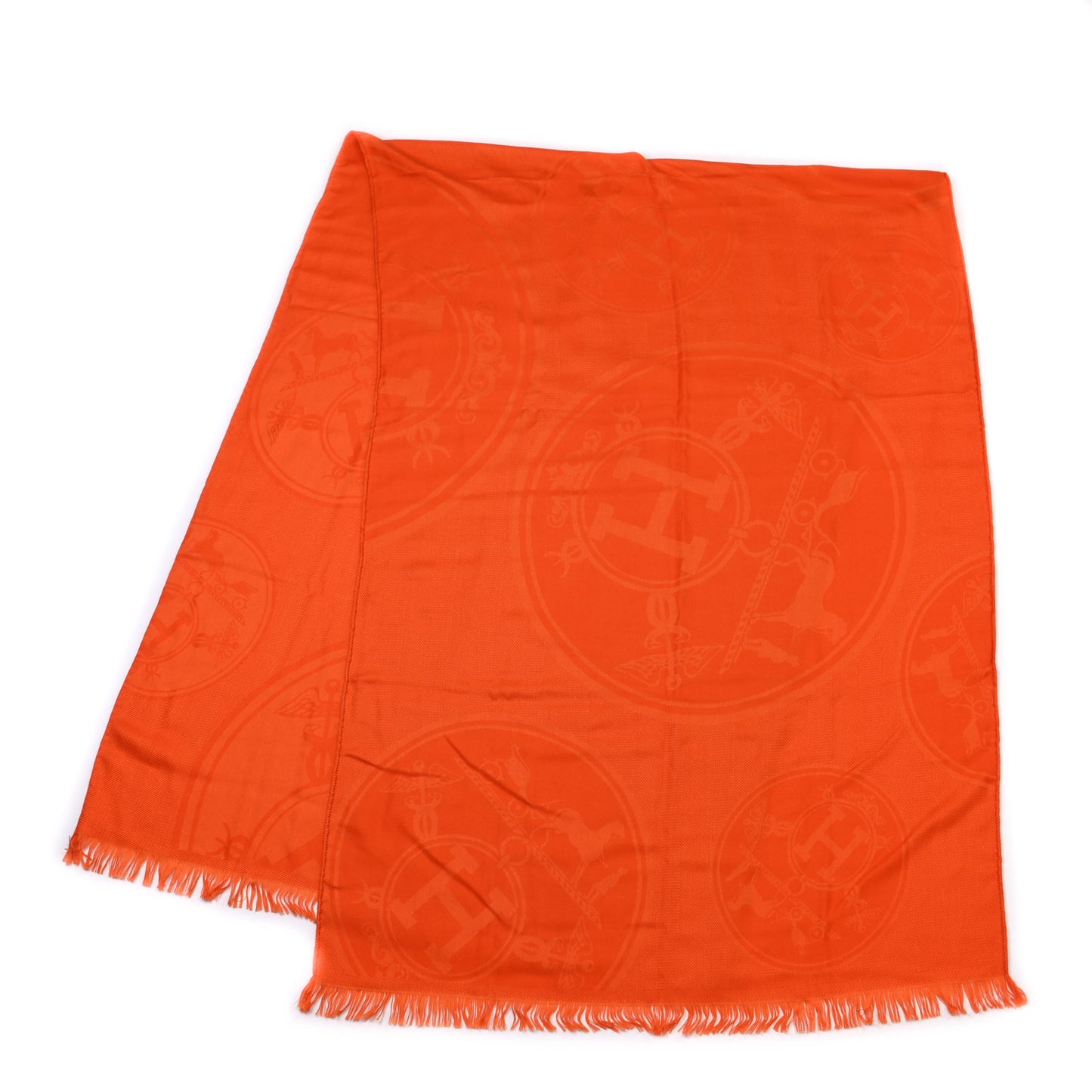 Cashmere Silk Jacquard New Libris Scarf Orange Vif