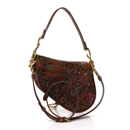Christian Dior Calfskin Painted Laser Cut Saddle Bag With Strap Brown Multicolor 4 of 9