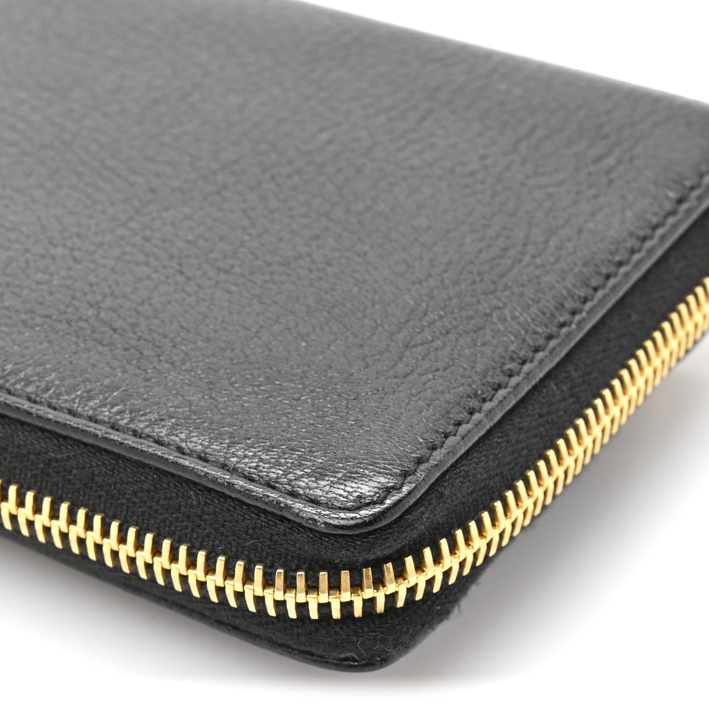 Chevre Gold Metallic Edge Hardware Continental Zip Around Wallet Black
