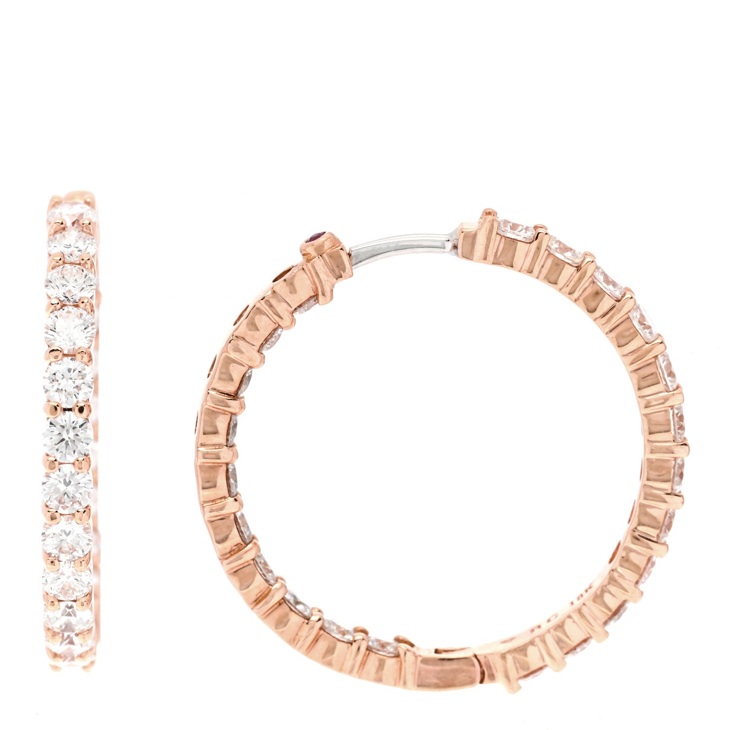 Roberto Coin 18K Rose Gold Diamond 2.96ctw Inside Outside Hoop Earrings 1 of 5