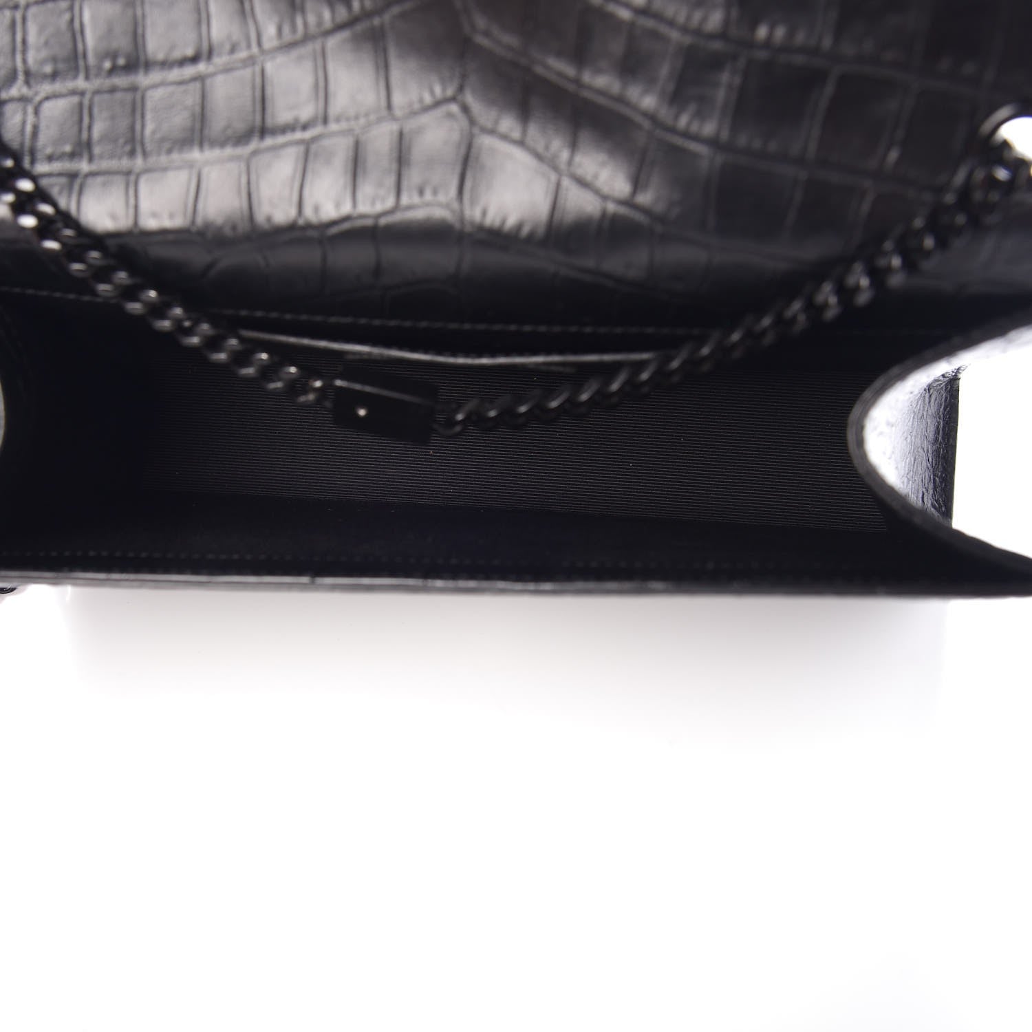 Saint Laurent Calfskin Crocodile Embossed Medium Classic Monogram Kate Satchel Black 5 of 6
