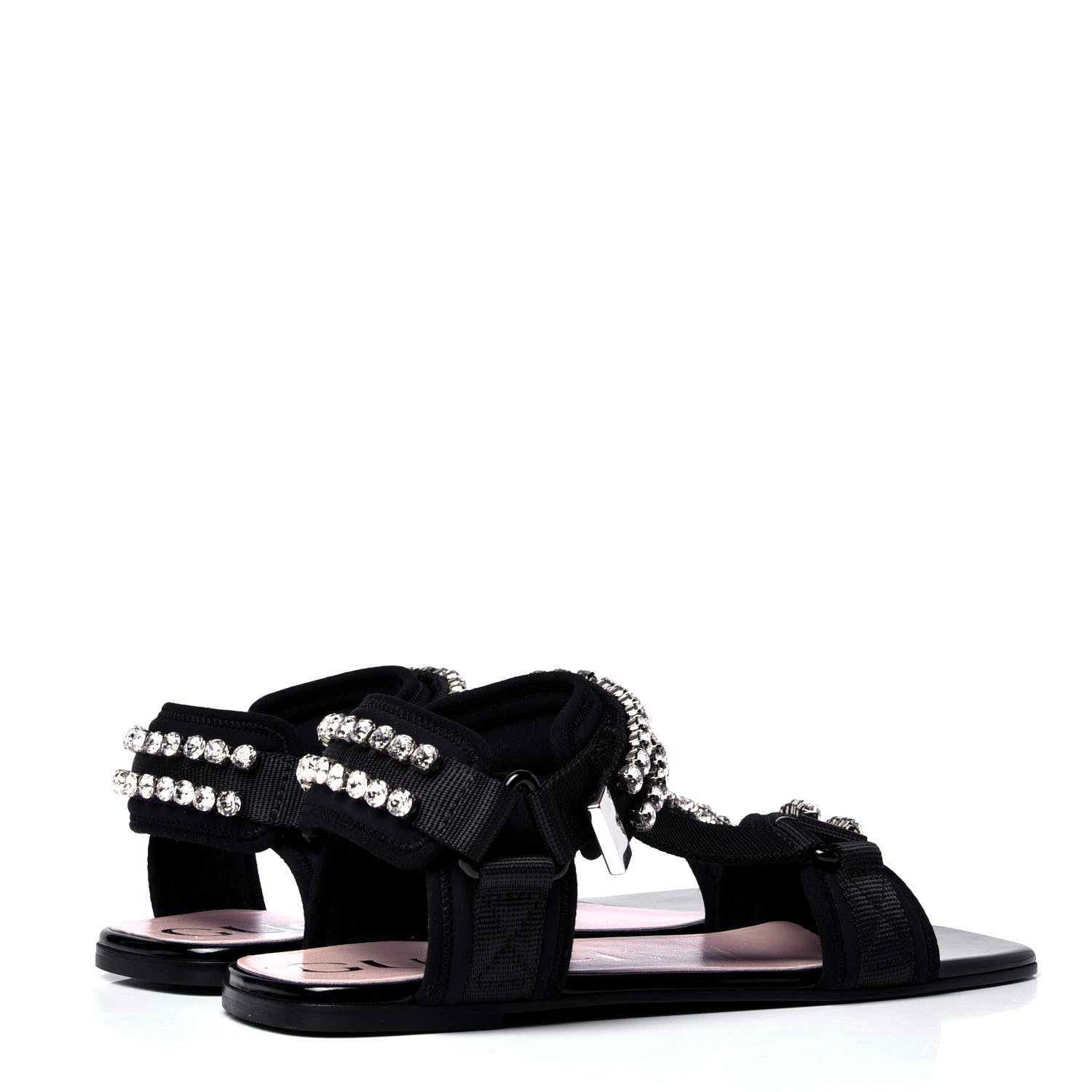 Gucci Neoprene Canvas Crystal Embellished Shea Flat Sandals 38 Black 3 of 6