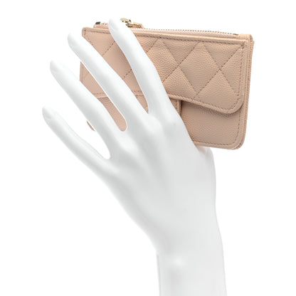 Chanel Caviar Quilted Flap Zip Card Holder Beige 2 of 8