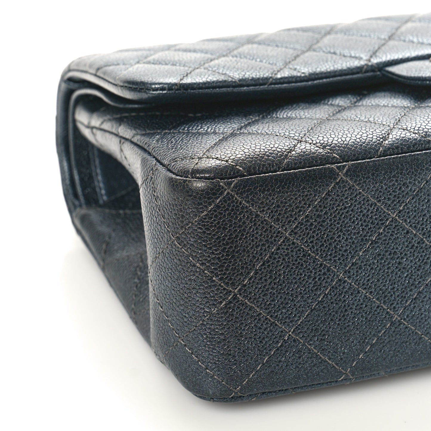 Metallic Caviar Quilted Jumbo Double Flap Dark Grey
