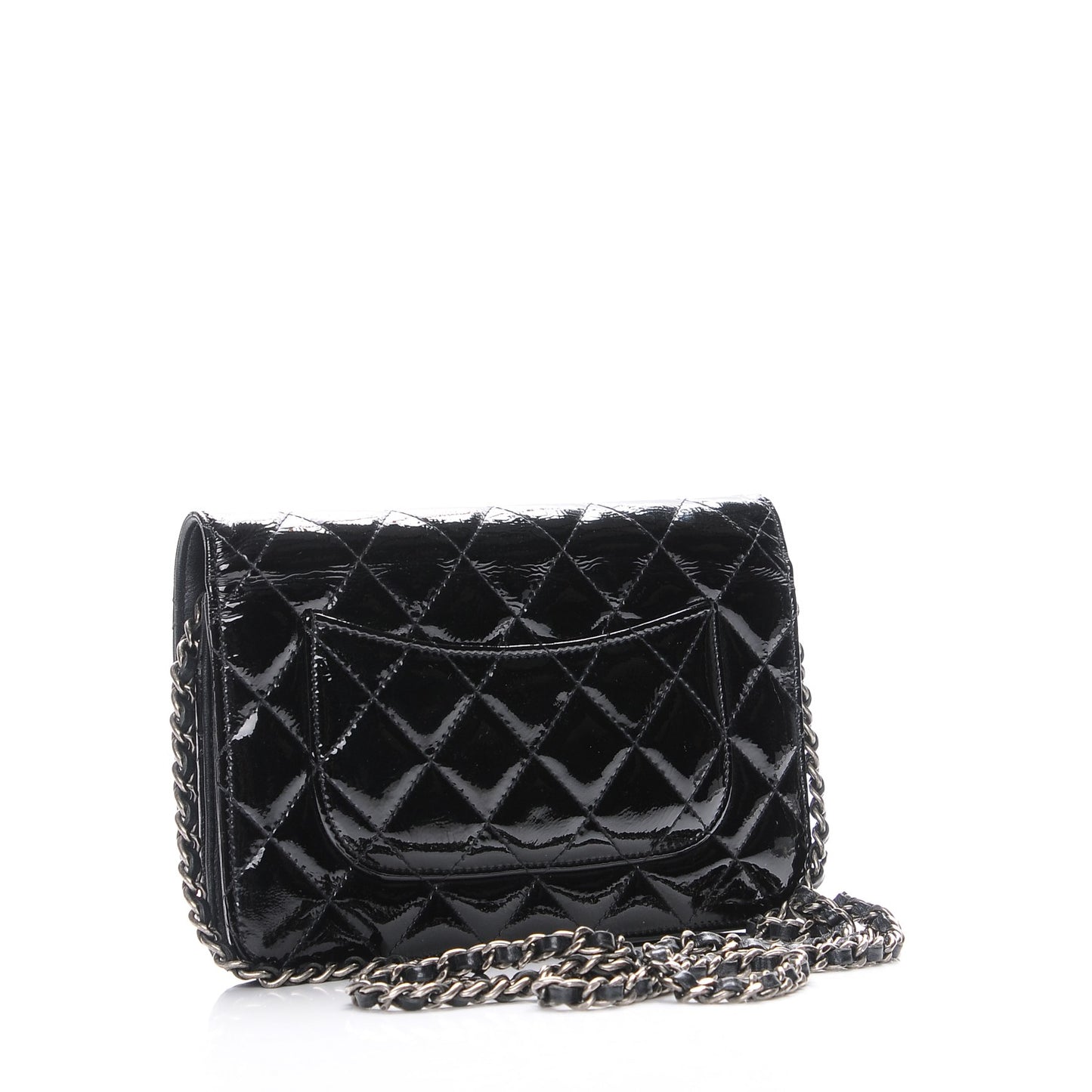 Distressed Patent Calfskin Quilted Reissue Wallet On Chain WOC Black