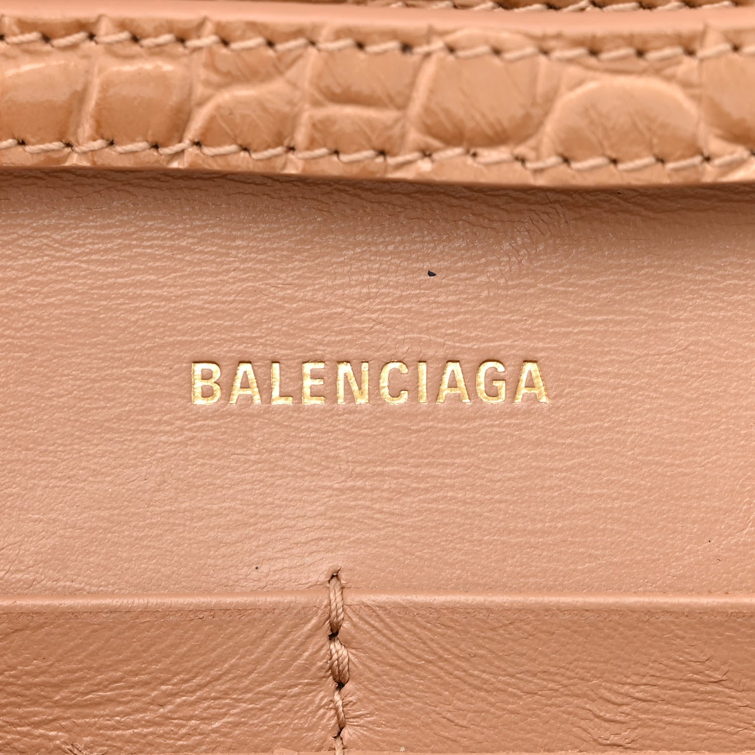 Balenciaga Shiny Calfskin Crocodile Embossed Hourglass Chain Bag Nude Beige 6 of 9