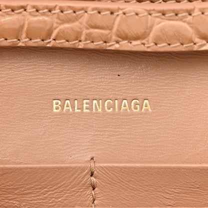 Balenciaga Shiny Calfskin Crocodile Embossed Hourglass Chain Bag Nude Beige 6 of 9