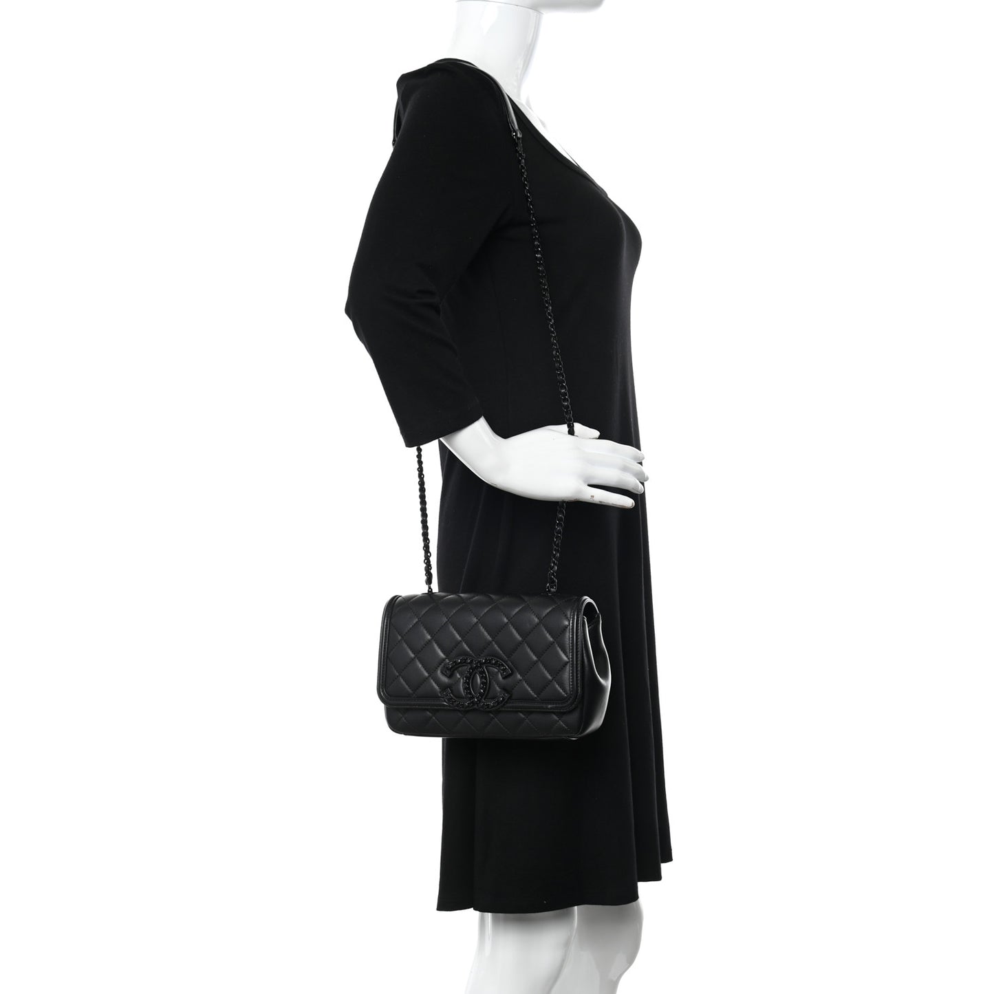 Lambskin Quilted Small CC Filigree Flap Black