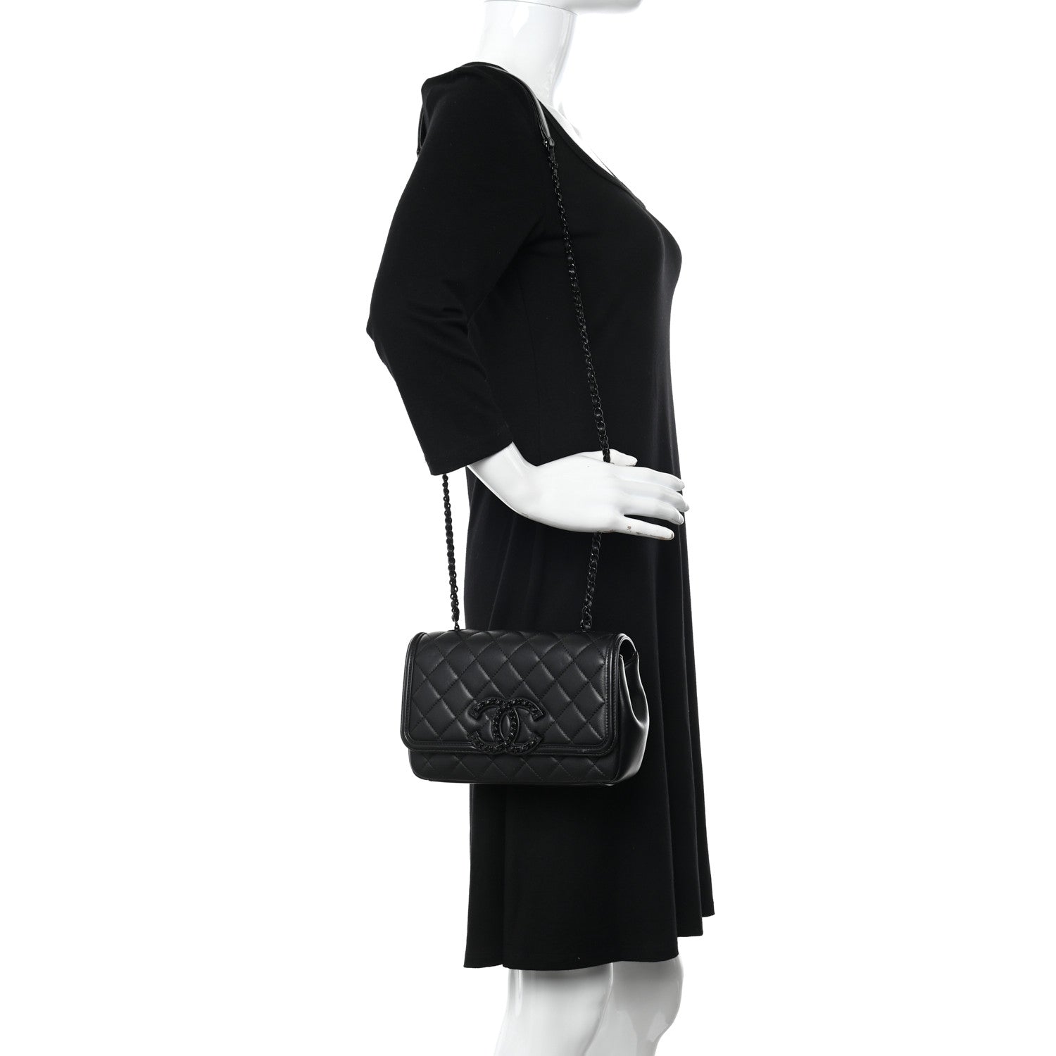 Chanel Lambskin Quilted Small CC Filigree Flap Black 2 of 12