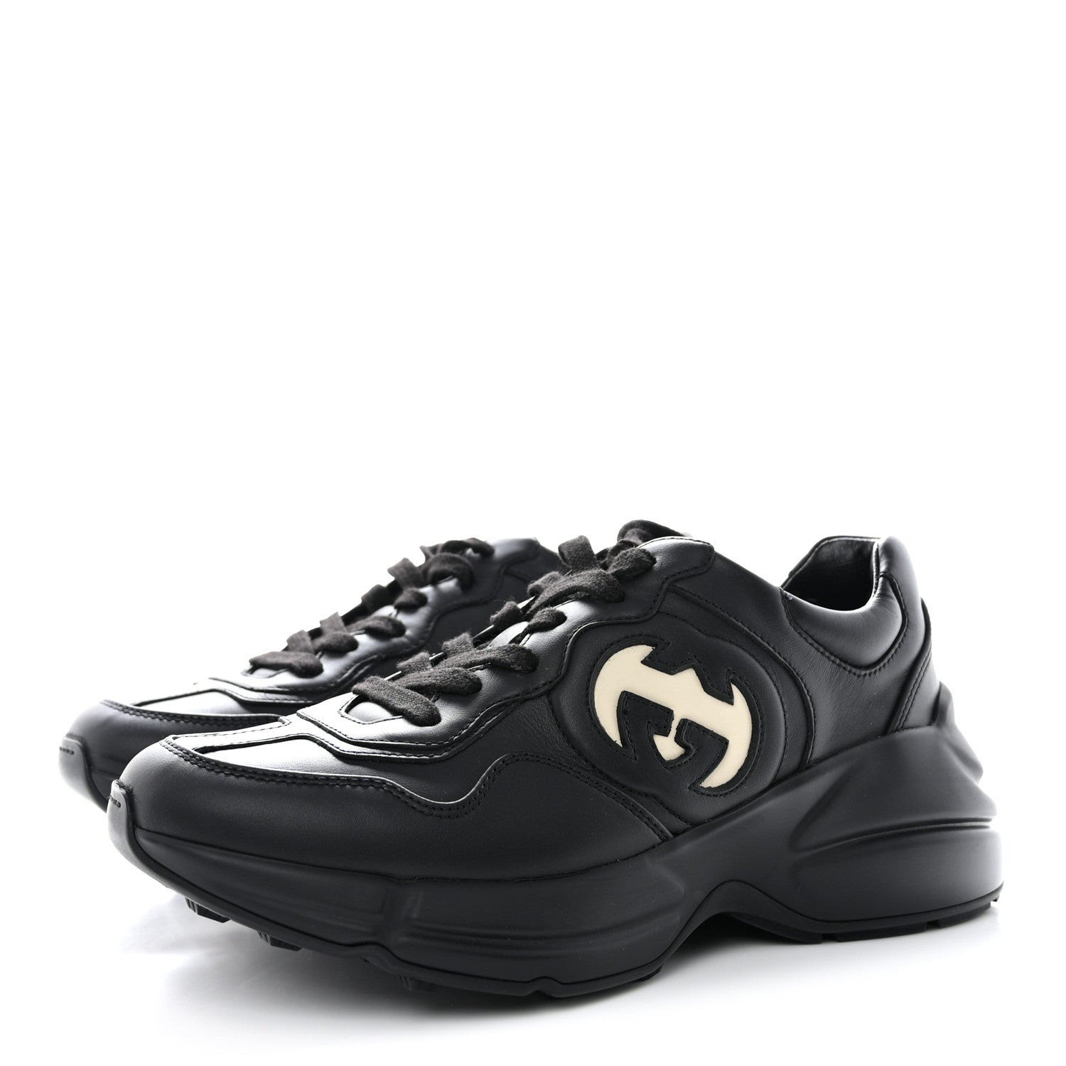 Gucci Dali Soft Calfskin Cut Out Interlocking G Womens Rhyton Sneakers 37.5 Black Ivoire 3 of 9