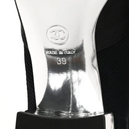 Chanel Grosgrain Knit Cap Toe CC Sock Boots 39 Black Silver 8 of 10