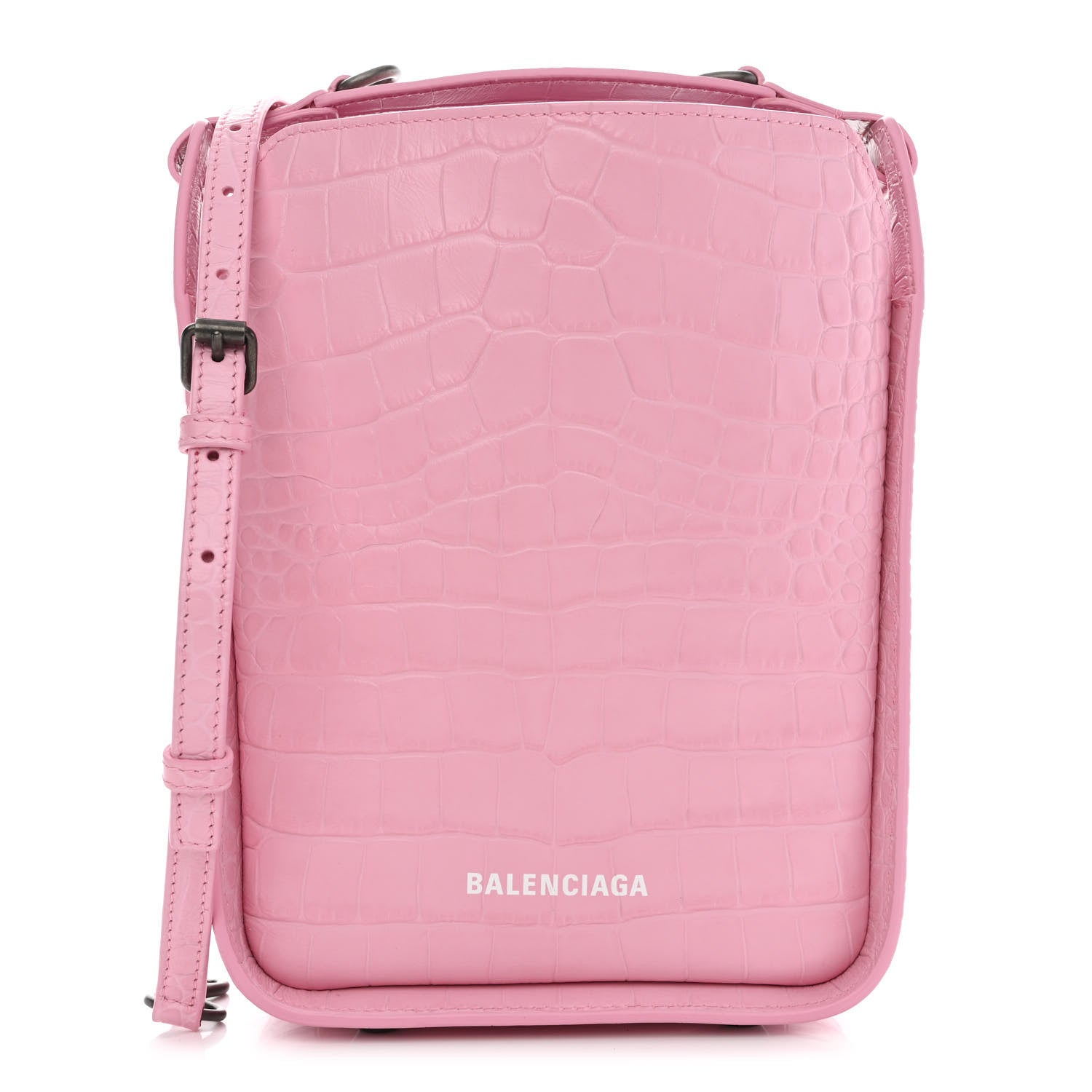 Balenciaga Calfskin Logo Crocodile Embossed XS Tool 2.0 North-South Tote Candy Pink White 3 of 9