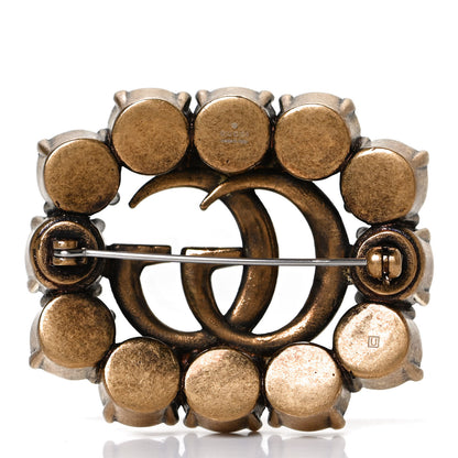 Gucci Metal Crystal Double G Brooch Aged Gold 3 of 6