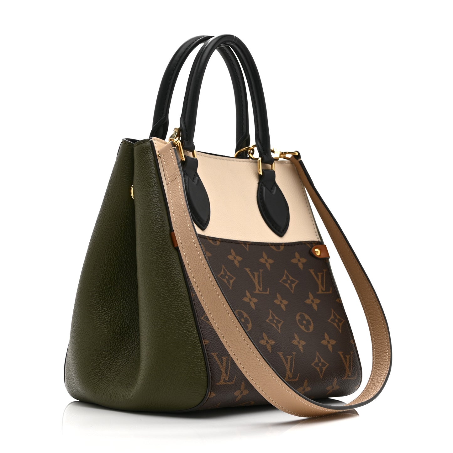 Calfskin Monogram Fold Tote PM Cream Khaki Black