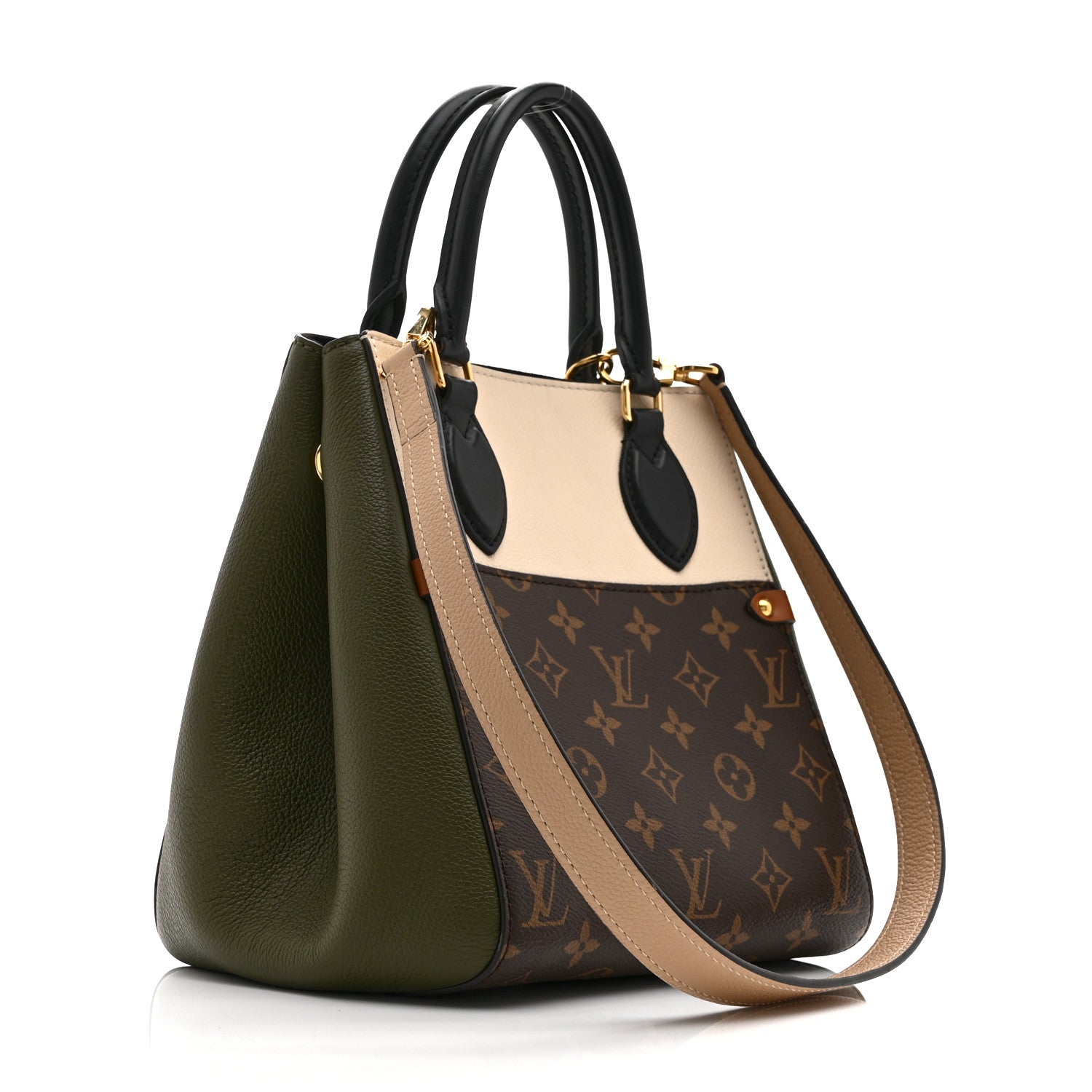 Louis Vuitton Calfskin Monogram Fold Tote PM Cream Khaki Black 3 of 9