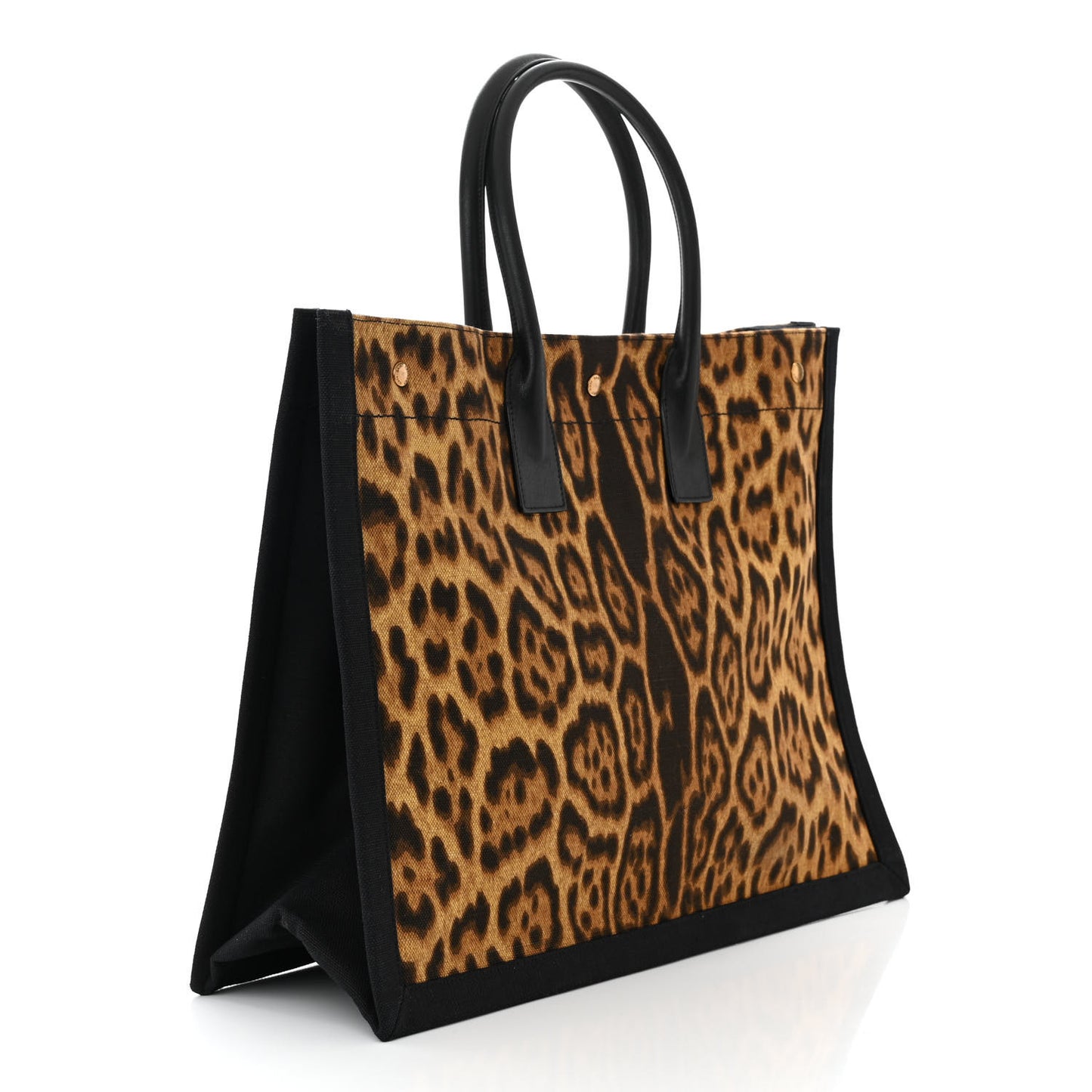Canvas Calfskin Leopard Print Rive Gauche Noe Tote Natural Black