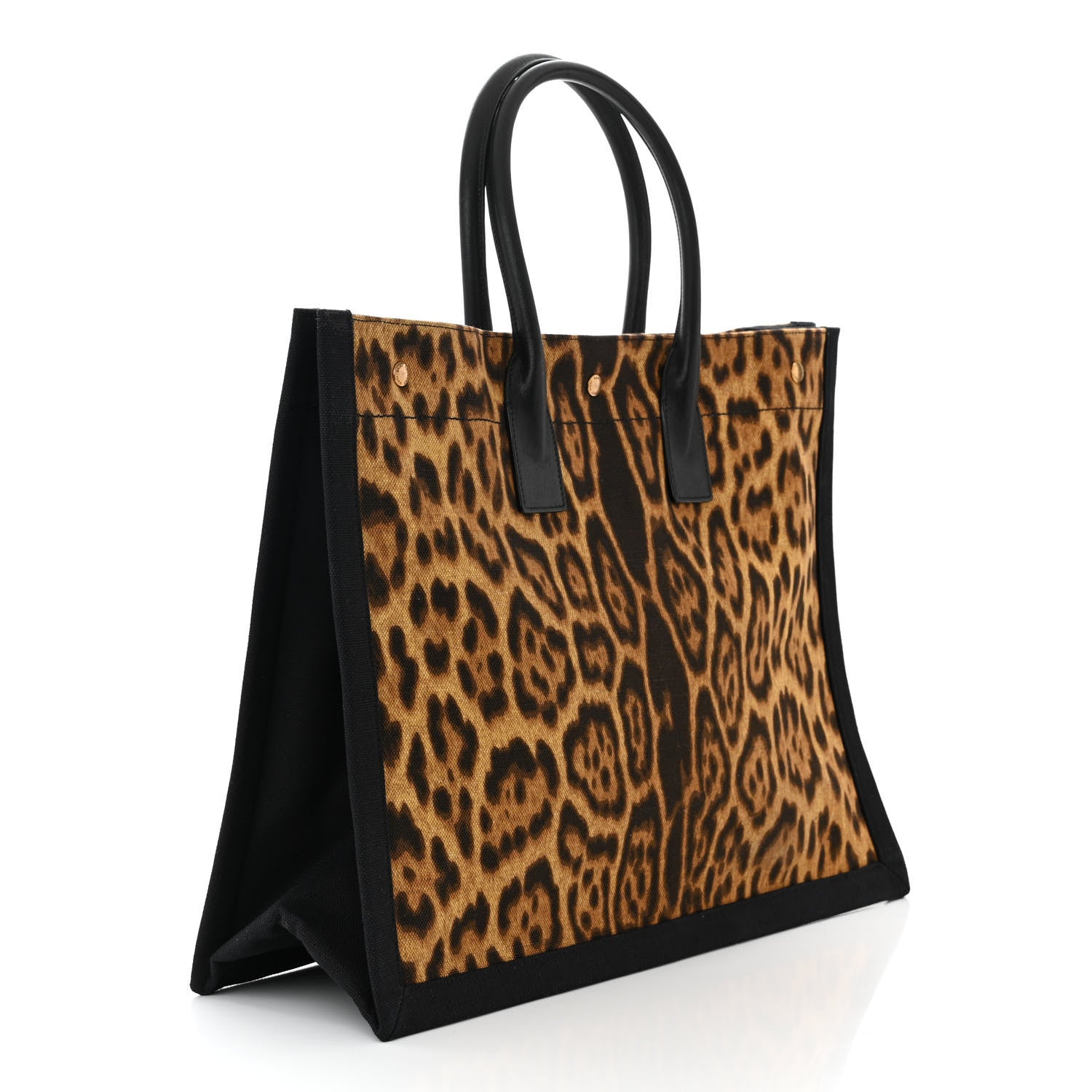 Saint Laurent Canvas Calfskin Leopard Print Rive Gauche Noe Tote Natural Black 3 of 10