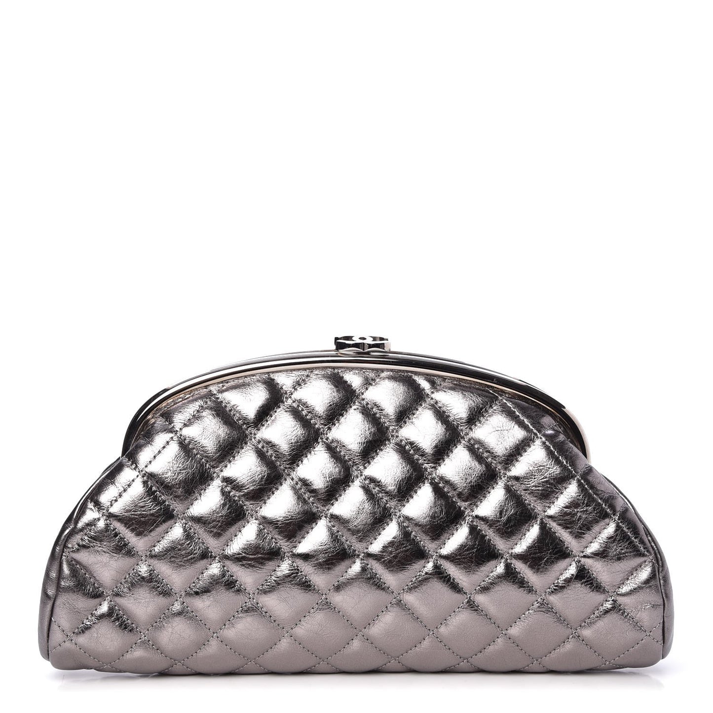 Metallic Aged Calfskin Quilted Timeless Clutch Silver