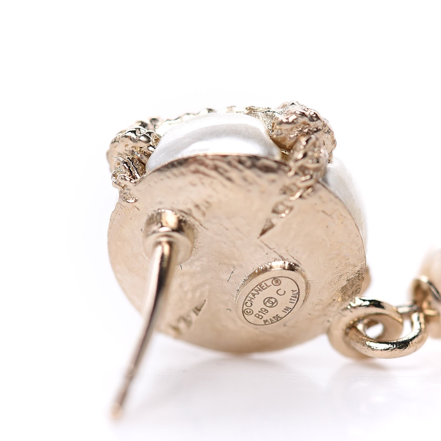 Chanel Pearl Crystal CC Drop Earrings Gold 4 of 5