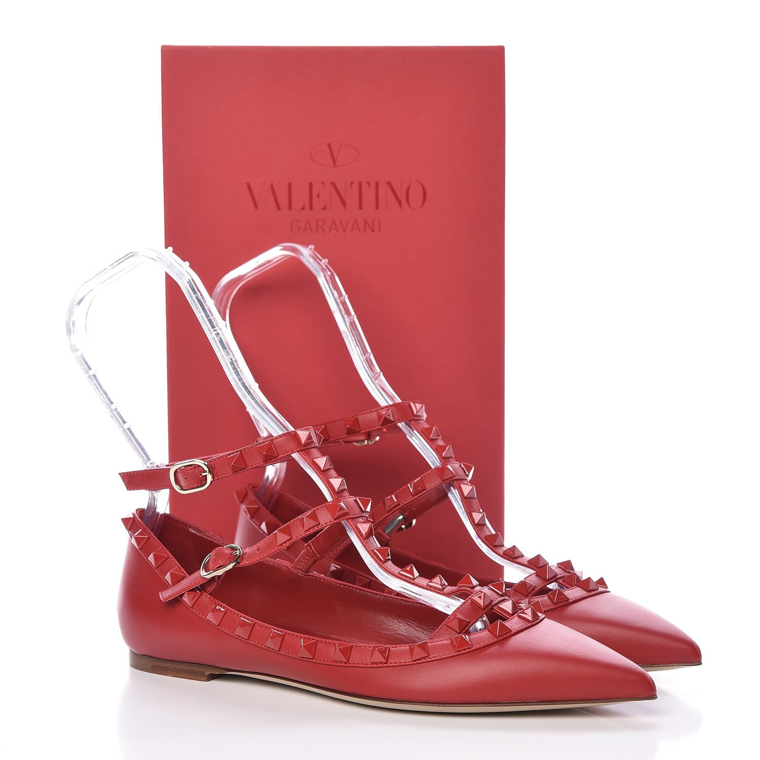 Valentino Garavani Calfskin Monochrome Rockstud Cage Ballerina Flats 38 Rosso Valentino 9 of 9