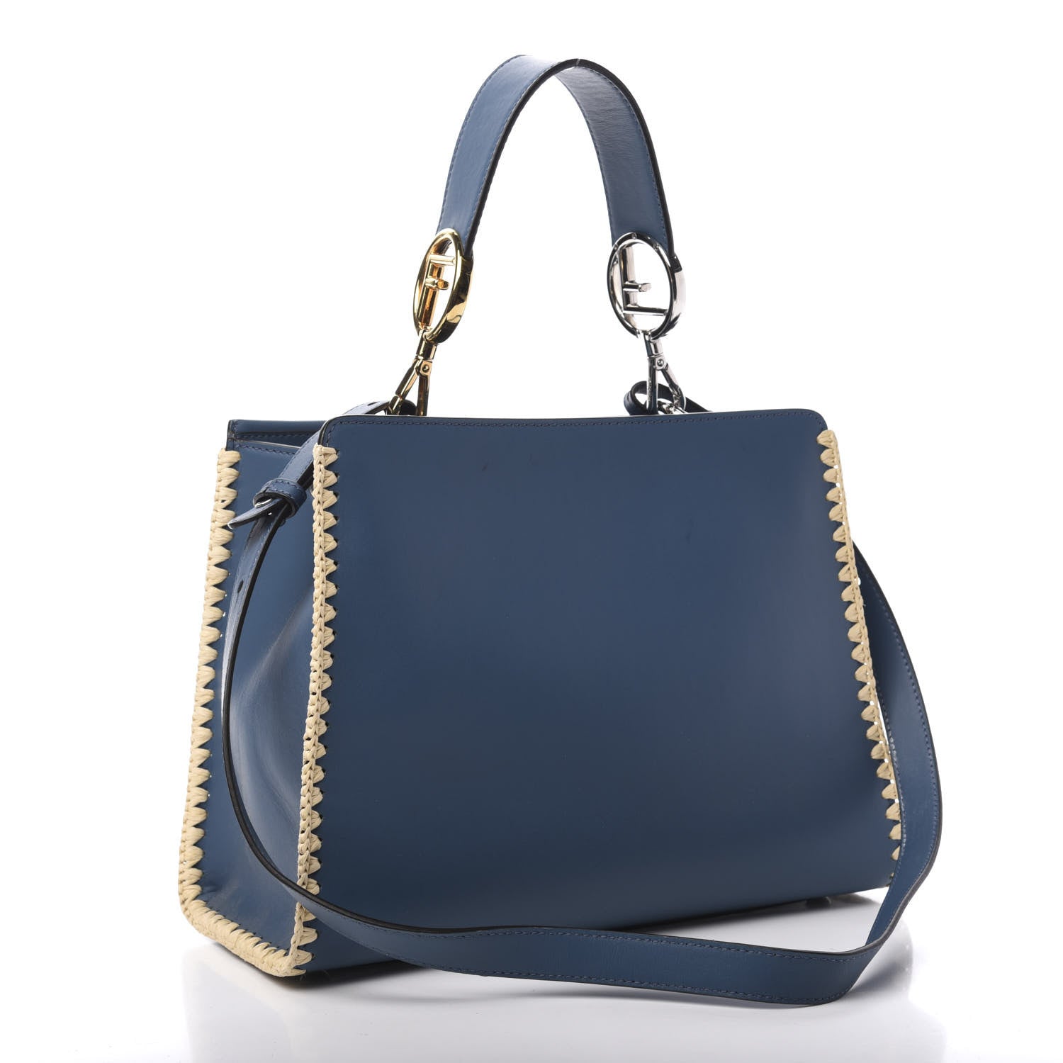 Fendi Vitello Century Raffia Elaphe F is Fendi FF Woven Embroidered Small Runaway Satchel Blue 3 of 11