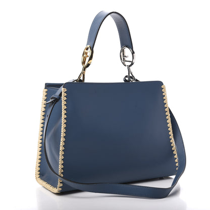 Fendi Vitello Century Raffia Elaphe F is Fendi FF Woven Embroidered Small Runaway Satchel Blue 3 of 11