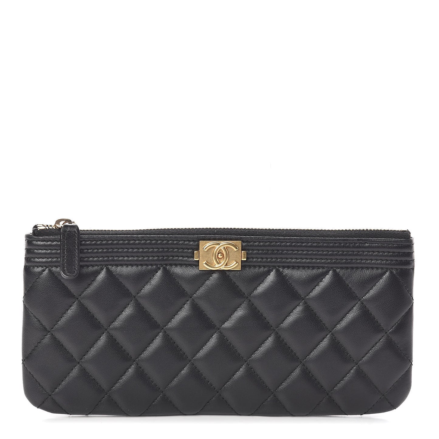 Lambskin Quilted Small Boy Zipped Pouch Black