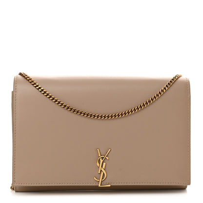 Saint Laurent Glossy Calfskin Monogram Chain Wallet Dark Beige 1 of 10