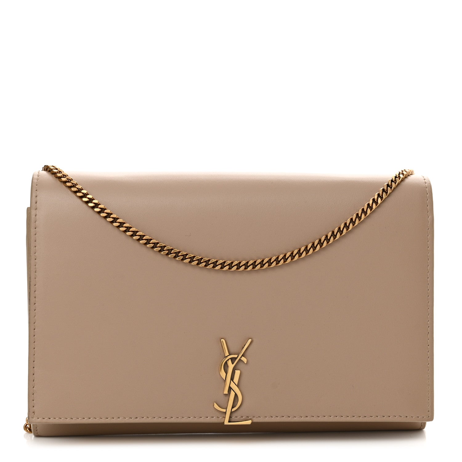 Saint Laurent Glossy Calfskin Monogram Chain Wallet Dark Beige 1 of 10
