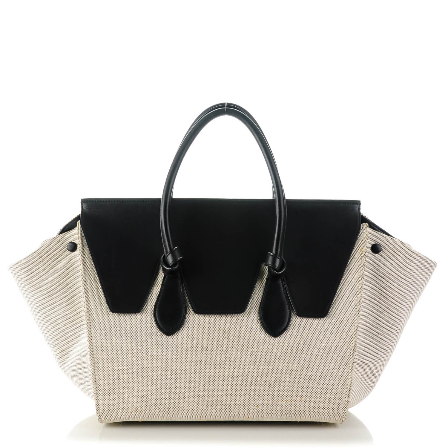 Celine Cotton Canvas Calfskin Medium Tie Knot Tote Grey Black 1 of 14