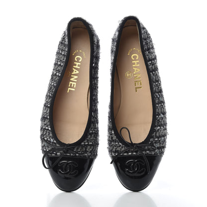 Chanel Tweed Patent Cap Toe Ballerina Flats 36.5 Grey Black White 5 of 9