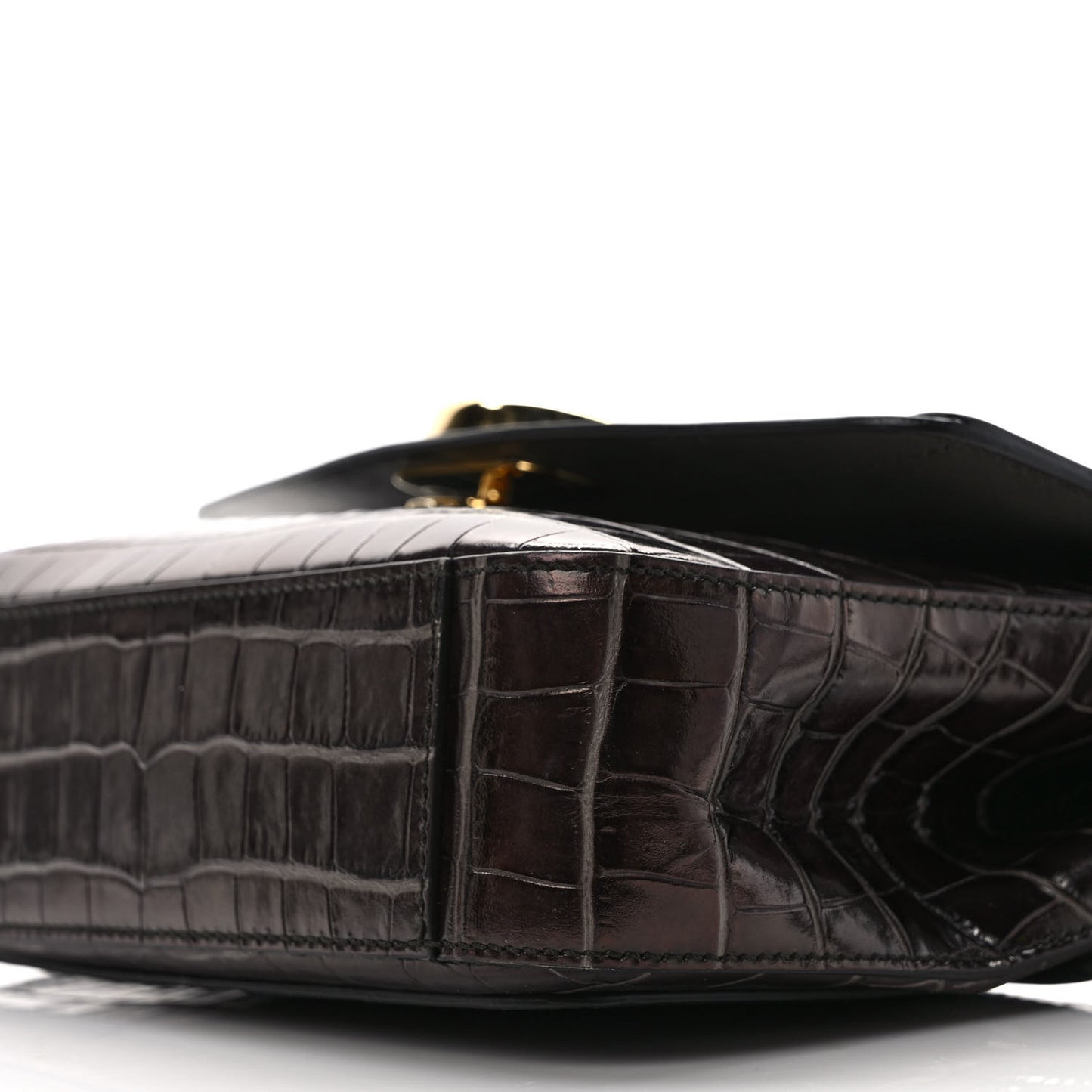 Calfskin Crocodile Embossed Small C Double Carry Profound Brown
