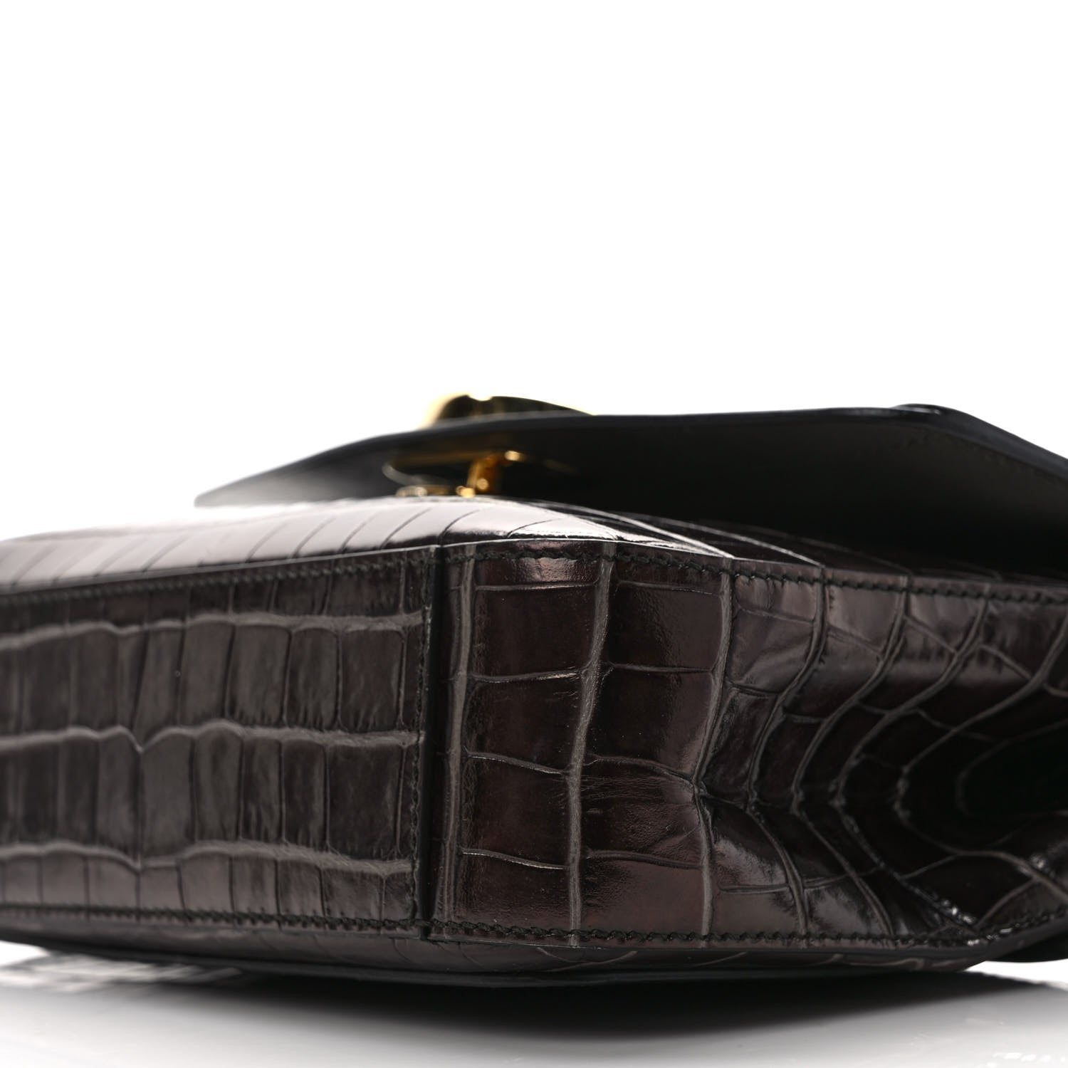 Chloe Calfskin Crocodile Embossed Small C Double Carry Profound Brown 8 of 8