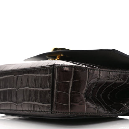 Chloe Calfskin Crocodile Embossed Small C Double Carry Profound Brown 8 of 8