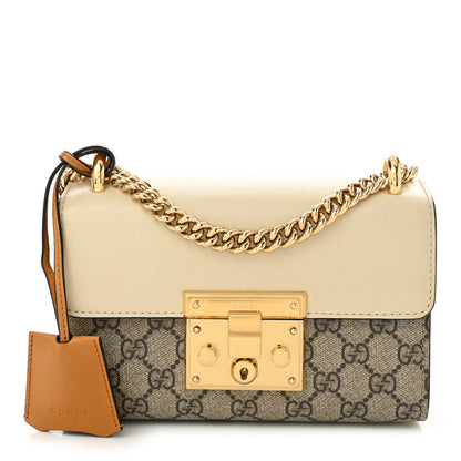 Gucci GG Supreme Monogram Calfskin Small Padlock Shoulder Bag Beige Mystic White Sun Oil 1 of 19