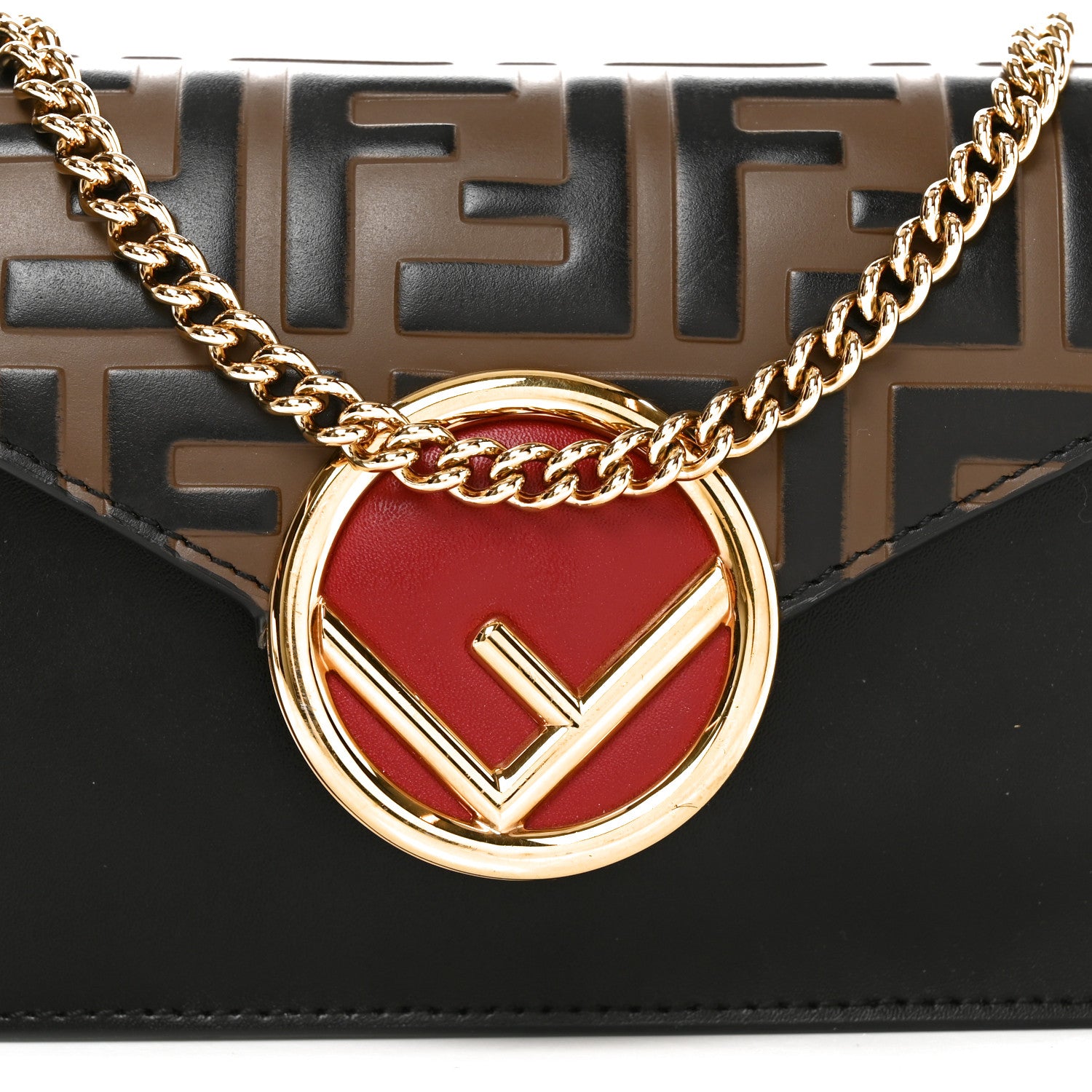 Fendi Vitello Liberty F is Fendi Bi-Color FF 1974 Embossed Envelope Belt Bag Maya Black 7 of 9